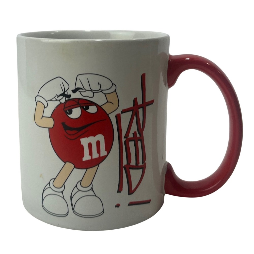Mars Real M&M World‎ Collectors Mug With Red Character Flexing Arm 12 oz
